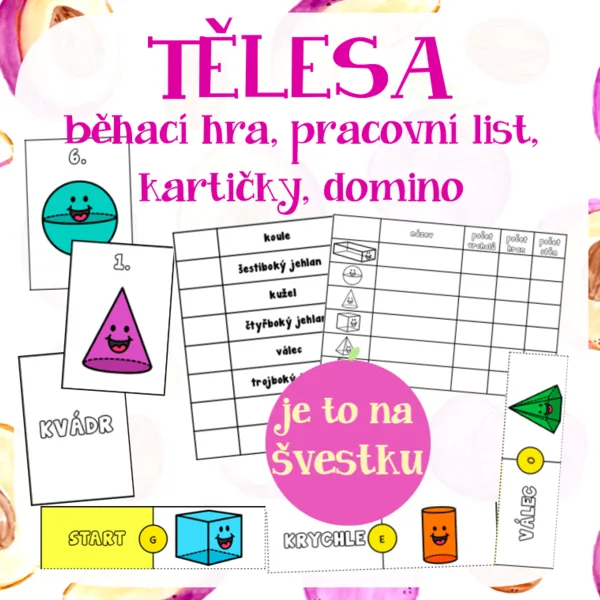 Tělesa - domino, běhačka, kartičky, pracovní list 1