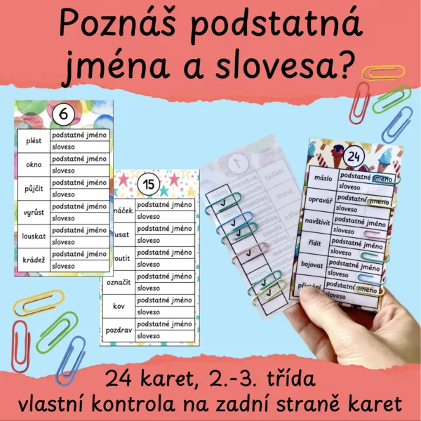 Podstatná jména a slovesa - karty s vlastní kontrolou 1