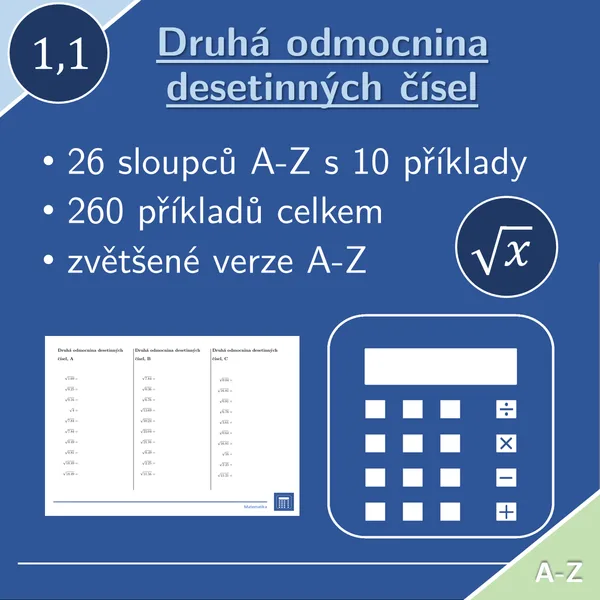 Druhá odmocnina desetinných čísel | matematika | 26 sloupců 1