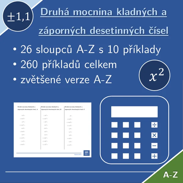 Druhá mocnina kladných a záporných desetinných čísel | matematika | 26 sloupců 1