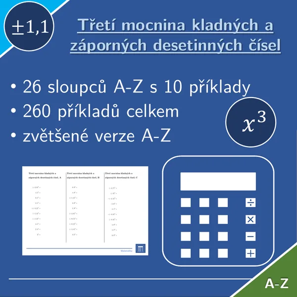 Třetí mocnina kladných a záporných desetinných čísel | matematika | 26 sloupců 1