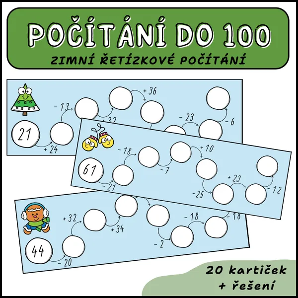 Zimní počítání do 100 - řetízkové počítání 1