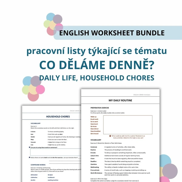 DAILY ROUTINE AND HOUSEHOLD CHORES - pracovní listy pro výuku AJ 1