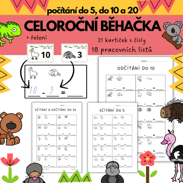 Celoroční běhačka ZVÍŘÁTKA - počítání do 5, 10 a 20 1