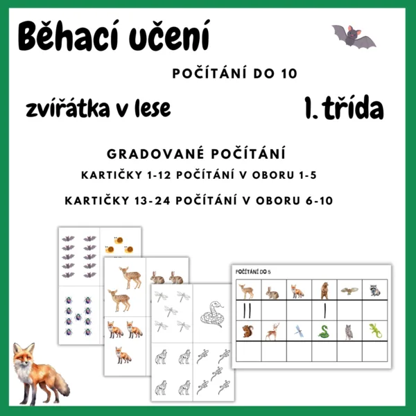 Běhací učení - počítání do 10 - les, gradované úlohy 1