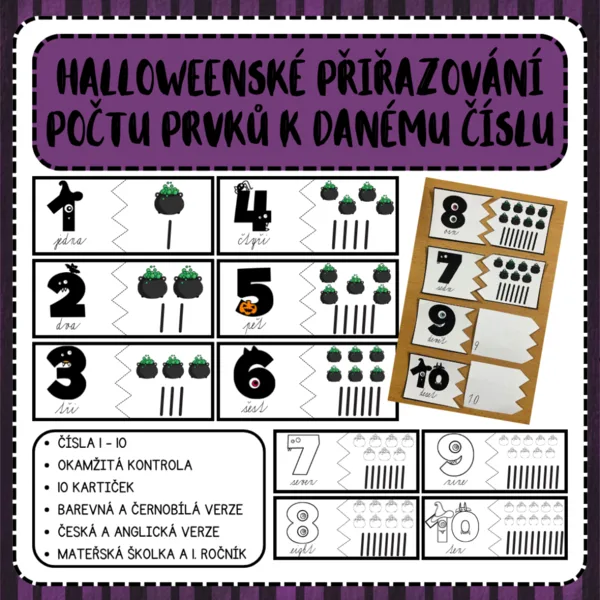 Halloweenské přiřazování počtu prvků k danému číslu - 1 - 10 1