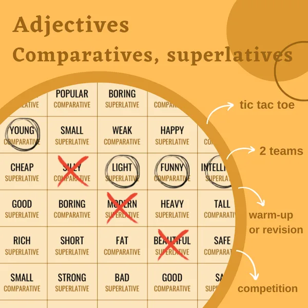 Adjectives (comparatives, superlatives) - tic tac toe (piškvorky) 1