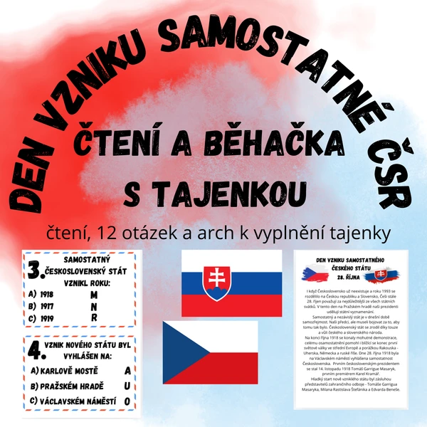 Den vzniku samostatného československého státu 28. října - čtení a běhačka s tajenkou 1
