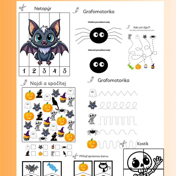 Halloween - počítání, barvy a grafomotorika 1