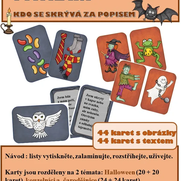 Detektivní pátrání - hádej kdo jsem podle popisu - Halloweenské, čarodějnické čtení s porozuměním 1