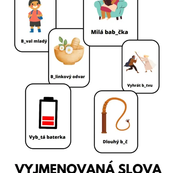 Kartičky na procvičování vyjmenovaných slov po B 1