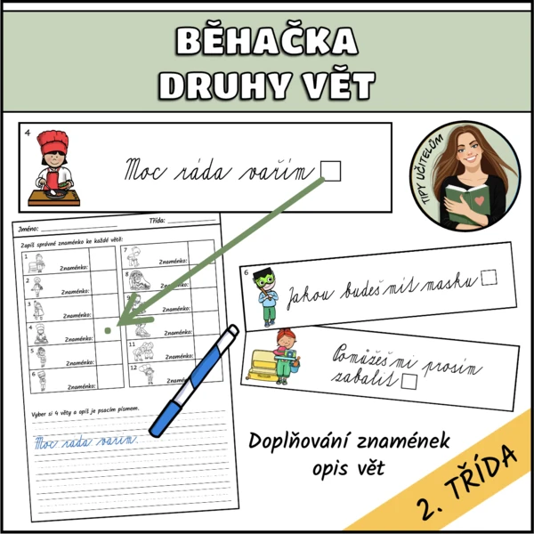 Běhačka - druhy vět, doplňování znamének, opis 1