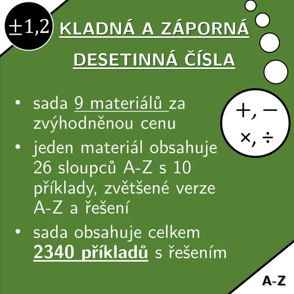 Kladná a záporná desetinná čísla | matematika | zvýhodněná sada 1