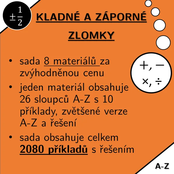 Kladné a záporné zlomky | matematika | zvýhodněná sada 1