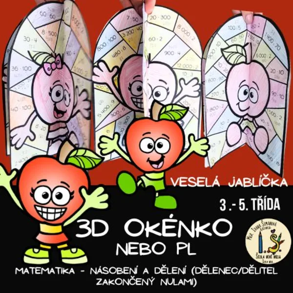 VYKRESLOVAČKY – MAT. – NÁSOBENÍ A DĚLENÍ – dělenec/dělitel zakončený nulami – OKÉNKO VESELÁ JABLÍČKA 1
