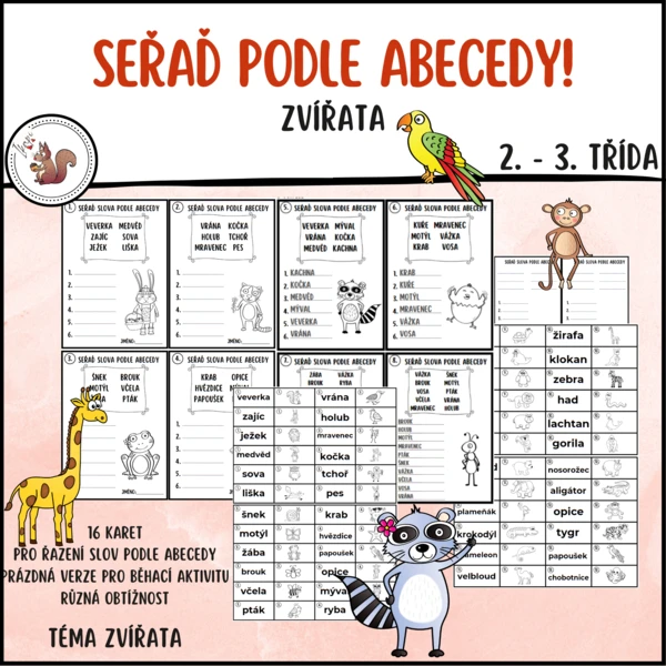 Seřaď podle abecedy zvířata 1