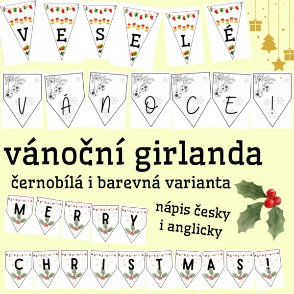 Vánoční girlanda - výzdoba třídy (nápis česky i anglicky) 1