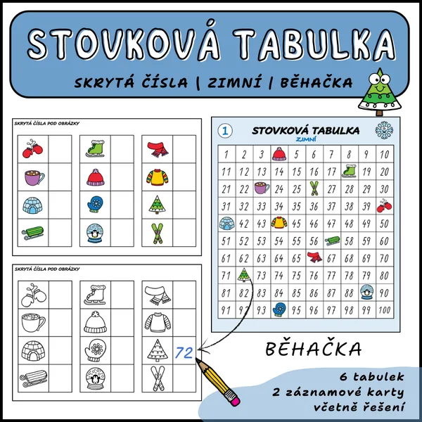 Stovková tabulka - skrytá čísla ZIMNÍ (běhací hra) 1