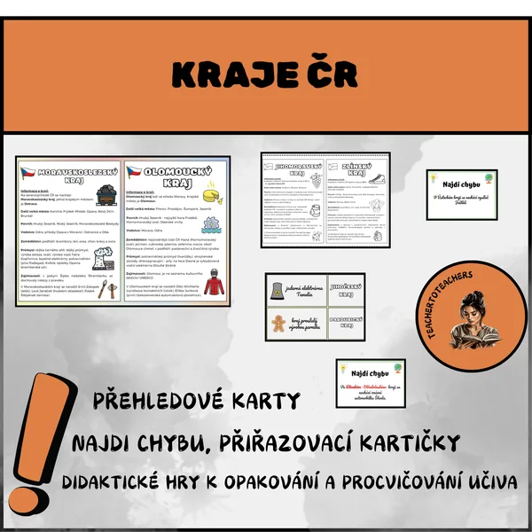 KRAJE ČR - přehledové textové karty, didaktické hry 1