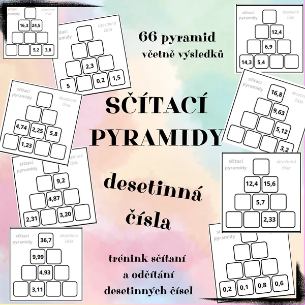 Sčítací pyramidy - DESETINNÁ ČÍSLA (66 karet a výsledky) 1
