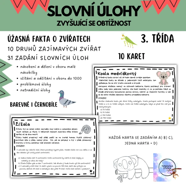 Slovní úlohy pro 3. třídu - zajímavá zvířata 1