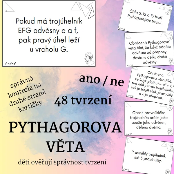 Tvrzení - Pythagorova věta (48 karet ANO/NE) 1