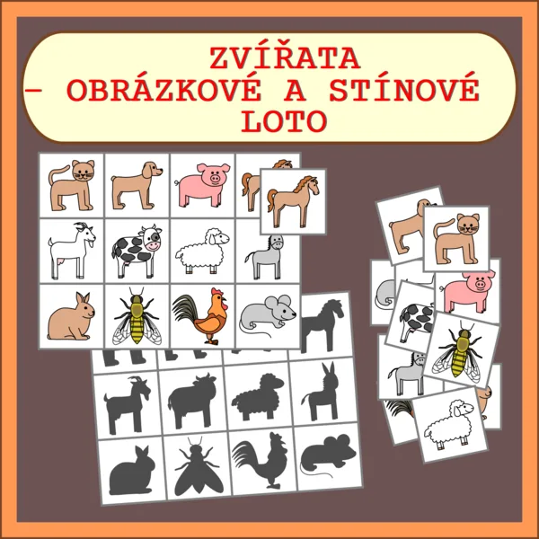 ZVÍŘATA - OBRÁZKOVÉ A STÍNOVÉ LOTO 1