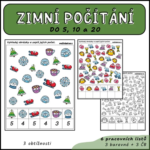 Zimní počítání obrázků - počítání do 5, do 10 a do 20 1