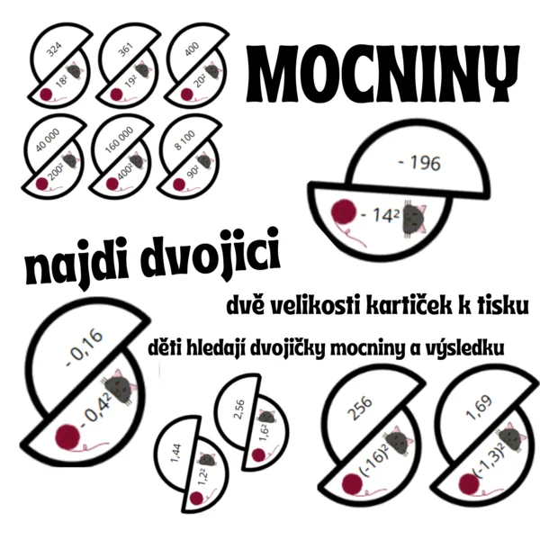 Najdi dvojici - druhá mocnina ZPAMĚTI (45 dvojic) 1