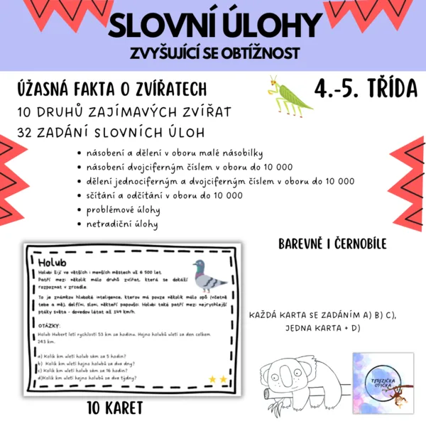 Slovní úlohy pro 4.-5. třídu - zajímavá zvířata 1