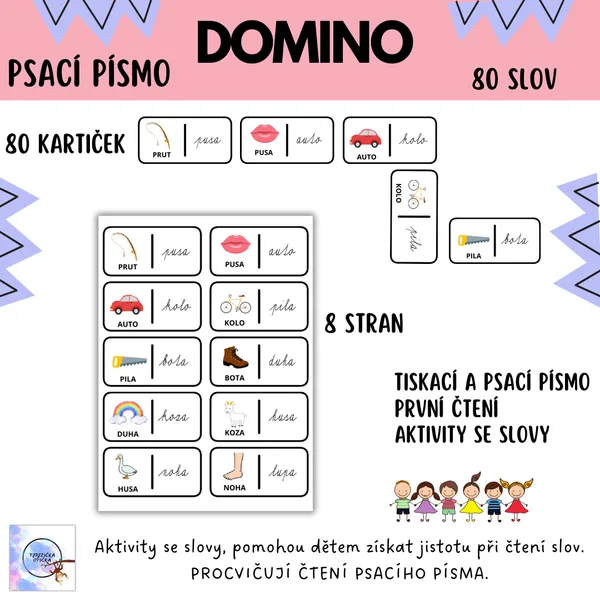 Domino 1 - první slova, aktivity se slovy - psací písmo 1