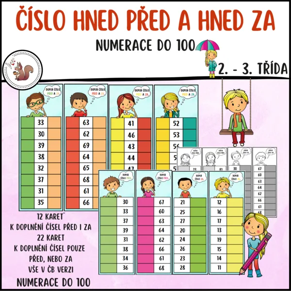 Doplň číslo hned před a hned za; Numerace do 100 1
