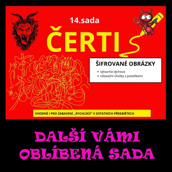 ČERTI -RELAXAČNÍ VÝTVARNÁ VÝCHOVA - SKRYTÁ TĚLA A TVÁŘE ČERTŮ- ŠIFROVANÉ OBRÁZKY 1