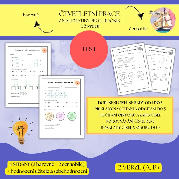 Čtvrtletní práce z matematiky pro 1. třídu (1. čtvrtletí) 1