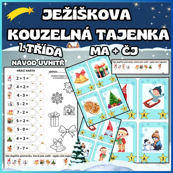 🎄 Ježíškova kouzelná tajenka 🎄1. třída - ČJ + MA  1