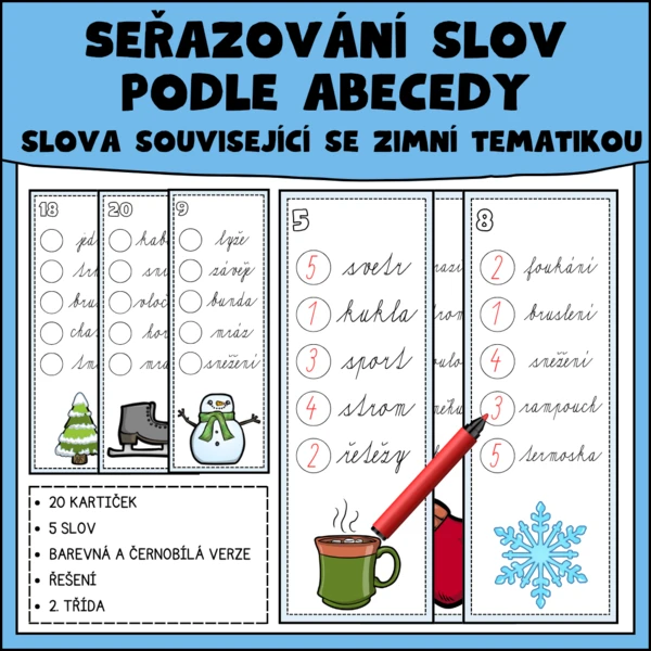 Seřazování slov podle abecedy - slova související se zimní tematikou 1