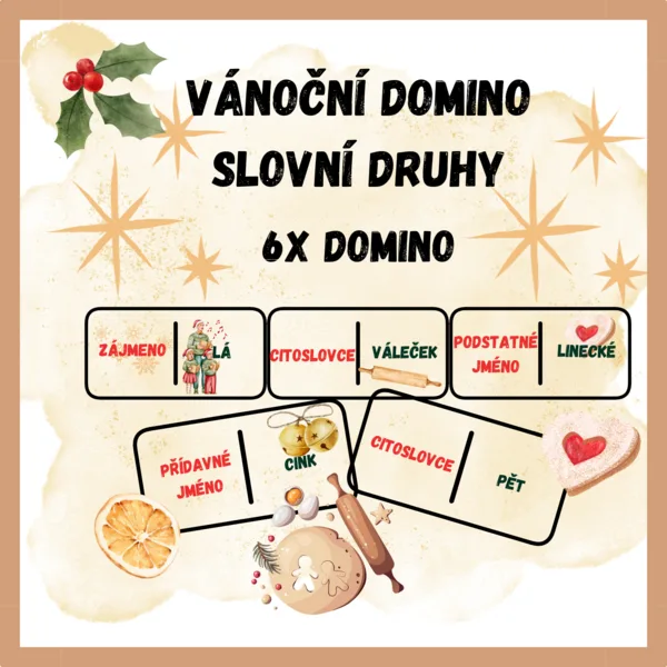 Vánoční domino - slovní druhy 1