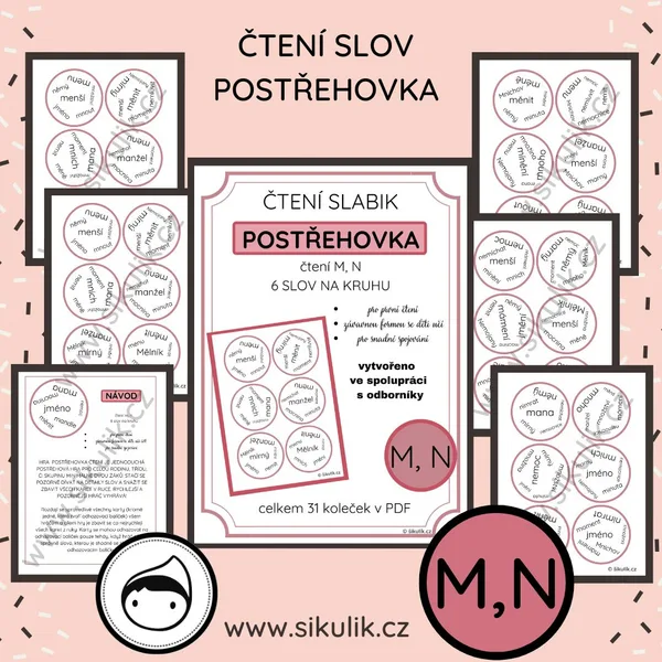 ČTENÍ SLOV postřehovka - procvičení čtení M, N 1