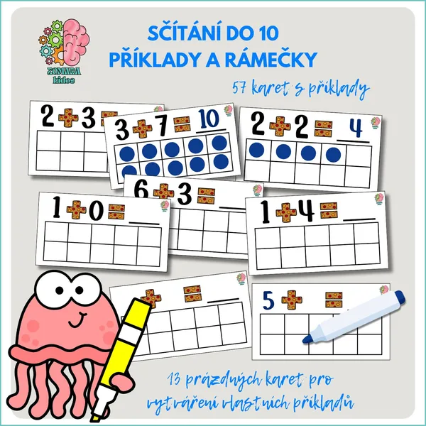 Sčítání do 10 - příklady a rámečky 1
