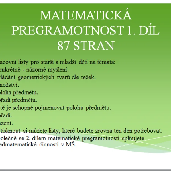 Matematická pregramotnost 1. díl, Předmatematické činnosti v MŠ 1