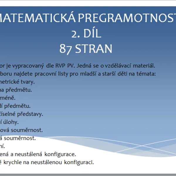 Matematická pregramotnost 2. díl, Předmatematické činnosti v MŠ. 1