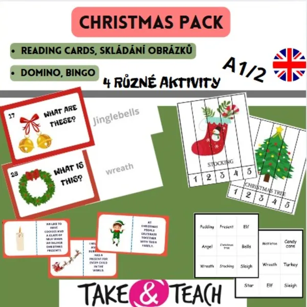 CHRISTMAS PACK - DOMINO, BINGO, SKLÁDÁNÍ OBRÁZKŮ, READING CARDS - ČTECÍ KARTY 1