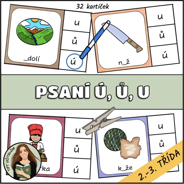 Psaní u, ú, ů - kolíčkování 1