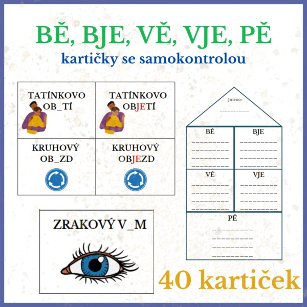 kartičky se samokontrolou bě,bje,vě,vje,pě 1