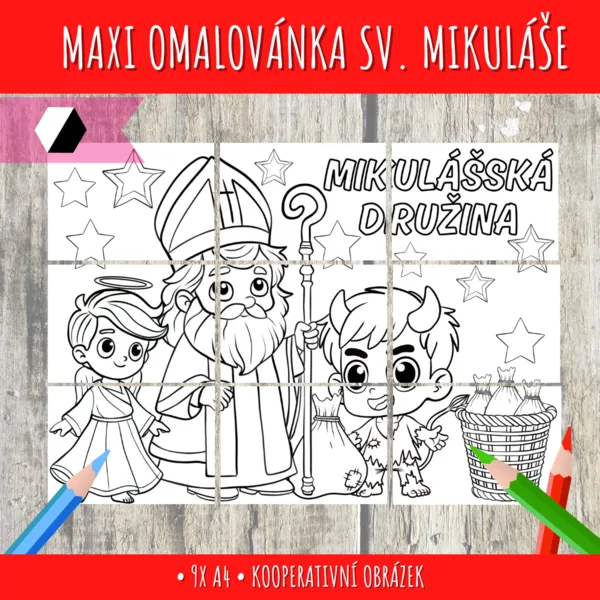 Kooperatvní maxiomalovánka - Mikuláš, čert a anděl 1