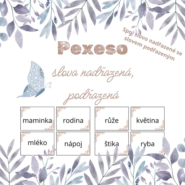 Pexeso - slova nadřazená, podřazená 1