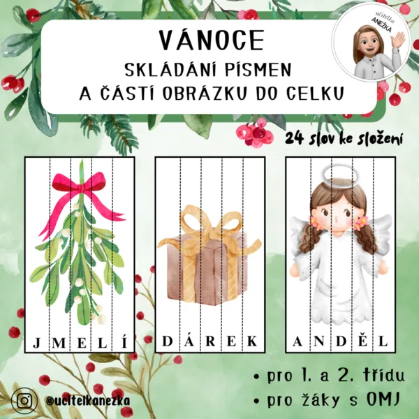 VÁNOCE - Skládání písmen a částí obrázku do celku 1