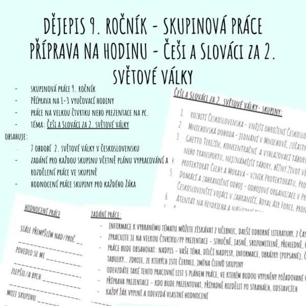 Češi a Slováci za 2. světové války - skupinová práce 1