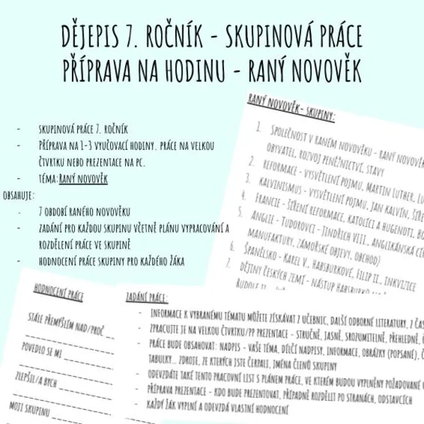 Raný novověk - skupinová práce 1