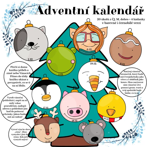 Adventní kalendář s úkoly z čj, m a dobré skutky 1